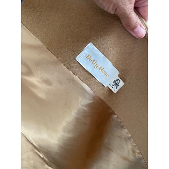 Betty Rose vintage tan wool coat long lined collared pockets chic buttons Med 10 - Picture 12 of 14